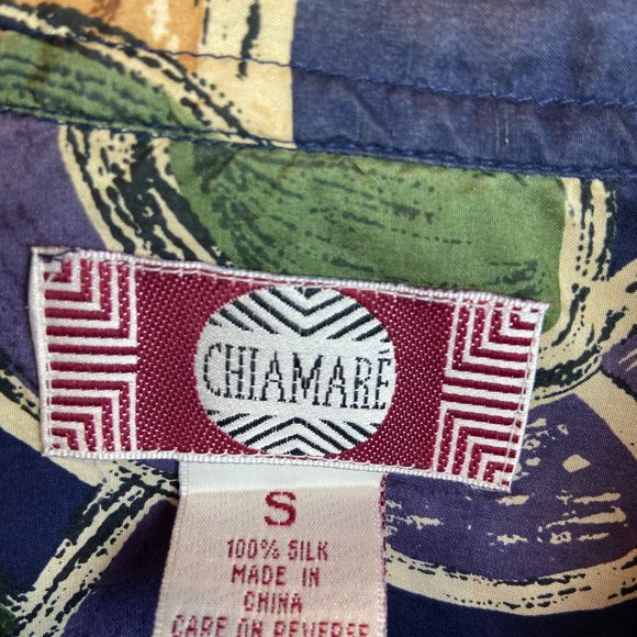 Vintage Mens 100% Silk dress shirt  Chiamare' Size S Abstraction Print - Picture 2 of 10